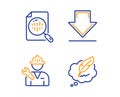 Analytics chart, Downloading and Repairman icons set. Copyright chat sign. Vector