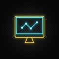 Analytics, chart, graph neon icon. Blue and yellow neon vector icon