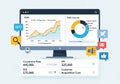 Analytics dashboard on a computer screen displaying data visualizations. On the left, a line graph Royalty Free Stock Photo