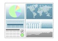 Analytics dashboard template with pie chart, world map, line chart