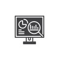 Analytics, Desktop pc with graphs icon vector, filled flat sign, solid pictogram isolated on white. Royalty Free Stock Photo