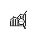 Analytics icon with magnifier. Magnifier graph concept. Analysis icon flat style. Vector