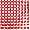 100 analytics icons hexagon red Royalty Free Stock Photo