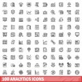 100 analytics icons set, outline style Royalty Free Stock Photo
