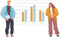 Presenters show statistical indicators and data on diagram. Colleagues giving presentation of report