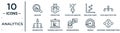 analytics linear icon set. includes thin line analysis, stock data analysis, data analytics flow, business analytics graphics,