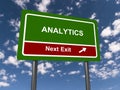 analytics next exit traffic sign on blue sky Royalty Free Stock Photo