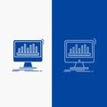 analytics, processing, dashboard, data, stats Line and Glyph web Button in Blue color Vertical Banner for UI and UX, website or Royalty Free Stock Photo