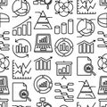 Analytics seamless pattern with thin line icons: diagram, chart, statistics, pyramid, business analysis. Modern vector