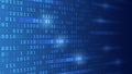 Analytics, sorting, structuring, information transfer. Blue background with data flow. Binary code, artificial intelligence. Royalty Free Stock Photo