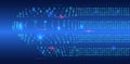 Analytics, sorting, structuring, transferring information. Blue background with data flow. Binary code, artificial intelligence. Royalty Free Stock Photo