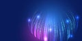 Analytics, sorting, structuring, transferring information. Blue background with data flow. Binary code, artificial intelligence. Royalty Free Stock Photo