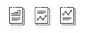 Analyze graphs sales data research report icon line stroke vector graphic set, thin linear outline statistics paper document