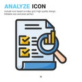 Analyze icon vector with outline color style isolated on white background. Vector illustration analytic, report sign symbol icon Royalty Free Stock Photo