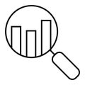 Analyze thin line icon. Lens with chart vector illustration isolated on white. Search graph outline style design