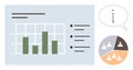 Analyzing Bar Graph Data with Info Bubble and Demographic Pie Chart for Business Reports Royalty Free Stock Photo