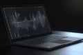 Analyzing business data on a laptop black background, AI Generative