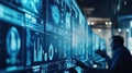 Analyzing complex data on large digital screens Royalty Free Stock Photo