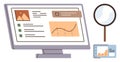 Analyzing Data on Computer Screen with Graph, Notes, and Magnifying Glass Royalty Free Stock Photo