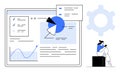 Analyzing Data with Graphs and Charts on a Digital Screen with a Person Using a Tablet Royalty Free Stock Photo