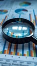 Analyzing data top view with magnifying glass, business concept Royalty Free Stock Photo