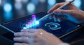 Analyzing data trends on digital tablet with stylus for business insights and decision making Royalty Free Stock Photo