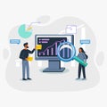 Analyzing data vector illustration concept, business people analysis data together, business graph statistics, data analysis, glob Royalty Free Stock Photo