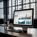 Analyzing Financial Metrics: Complex Business Graph on Computer Monitor Royalty Free Stock Photo