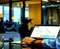 analyzing financial technology data for investment integration using laptop in modern office, visualizing digital trends Royalty Free Stock Photo