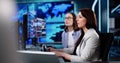 Analyzing KPI Business Analytics Data Dashboard on Office Computer Screen Royalty Free Stock Photo