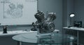Analyzing Motorcycle Engine Design in Design Studio Royalty Free Stock Photo