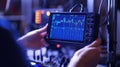 Analyzing scientific data on digital oscilloscope Royalty Free Stock Photo