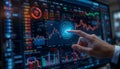 Analyzing Stock Market Data on Screen with Finger Pointing to Chart