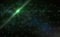 Anamorphic green lens flare on black background for overlay design or screen blending