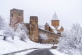 Ananuri is a castle complex on the Aragvi River in winter