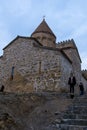 Ananuri, Georgia : 20-11-2022 : amazing view of the Ananuri castle complex with church on the Aragvi River in Georgia in a cloudy