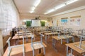 Anapa, Russia - January 26, 2019: Empty class after school lessons, lighting on
