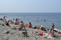 ANAPA, RUSSIA - JULY 29, 2016: Unidentified people resting at the beach in Anapa. Anapa is a resort on the Black Sea Coast, Russia