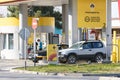 Anapa, Russia - March 20, 2020: The car is refueled at the gas station of the Russian oil company Rosneft