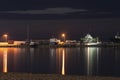 Anapa, Russia, 8 March 2020. seaport with boats on the slipway in Anapa. seaport with light at night. Krasnodar region, Russia