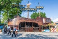 Anapa, Russia. Pirates of Caribbean children attraction in Anapa resort. Summer daylight sunny Anapa townscape.