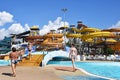 Anapa, Russia, July, 16, 2018. People swiming in Aquapark `Golden beach` in Anapa in July