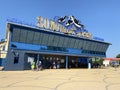 Anapa, Russia, July. 23, 2019. People walking near Aqua Park `Golden beach` in Anapa in the summer