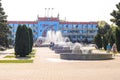 Anapa, Russia - 17 September 2020: Alley of fountains in front of the administration building of the resort city of Anapa