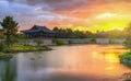 The Anapji sunset at Donggung Palace and Wolji Pond in gyeongju national park, South Korea Royalty Free Stock Photo