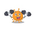 Anaplasma mascot design feels happy lift up barbells during exercise