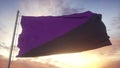 Anarcha feminism flag waving in the wind, sky and sun background