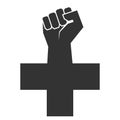 Anarchist Black Cross. Vector illustration. Black cross with hand clenched into a fist