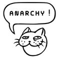 Anarchy! Cartoon Cat Head. Speech Bubble. Vector Illustration. Royalty Free Stock Photo