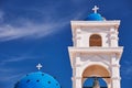 Anastasis Church with its Blue Dome and Tower in Santorini, Greece